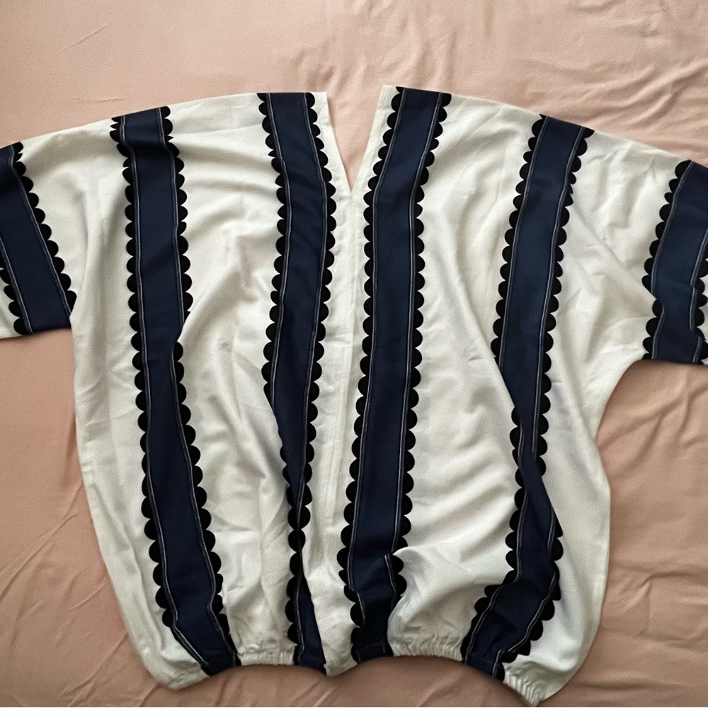 NWOT Shein Curve Striped Blue and White ballon sleeve Top